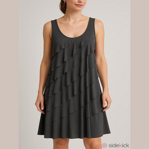 Calvin Klein Boho Chic Layered Ruffle Black Dress | Flowy Festival | Size Large